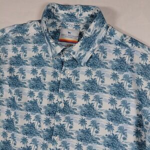 Simply Southern Mens L Tropical Palm Tree Print Short‎ Sleeve Button Up Shirt